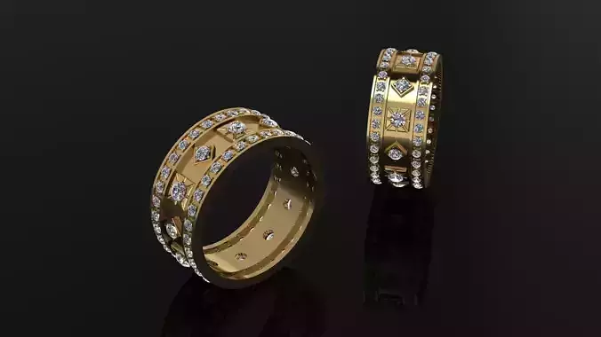 Ring two gold wedding rings with diamonds