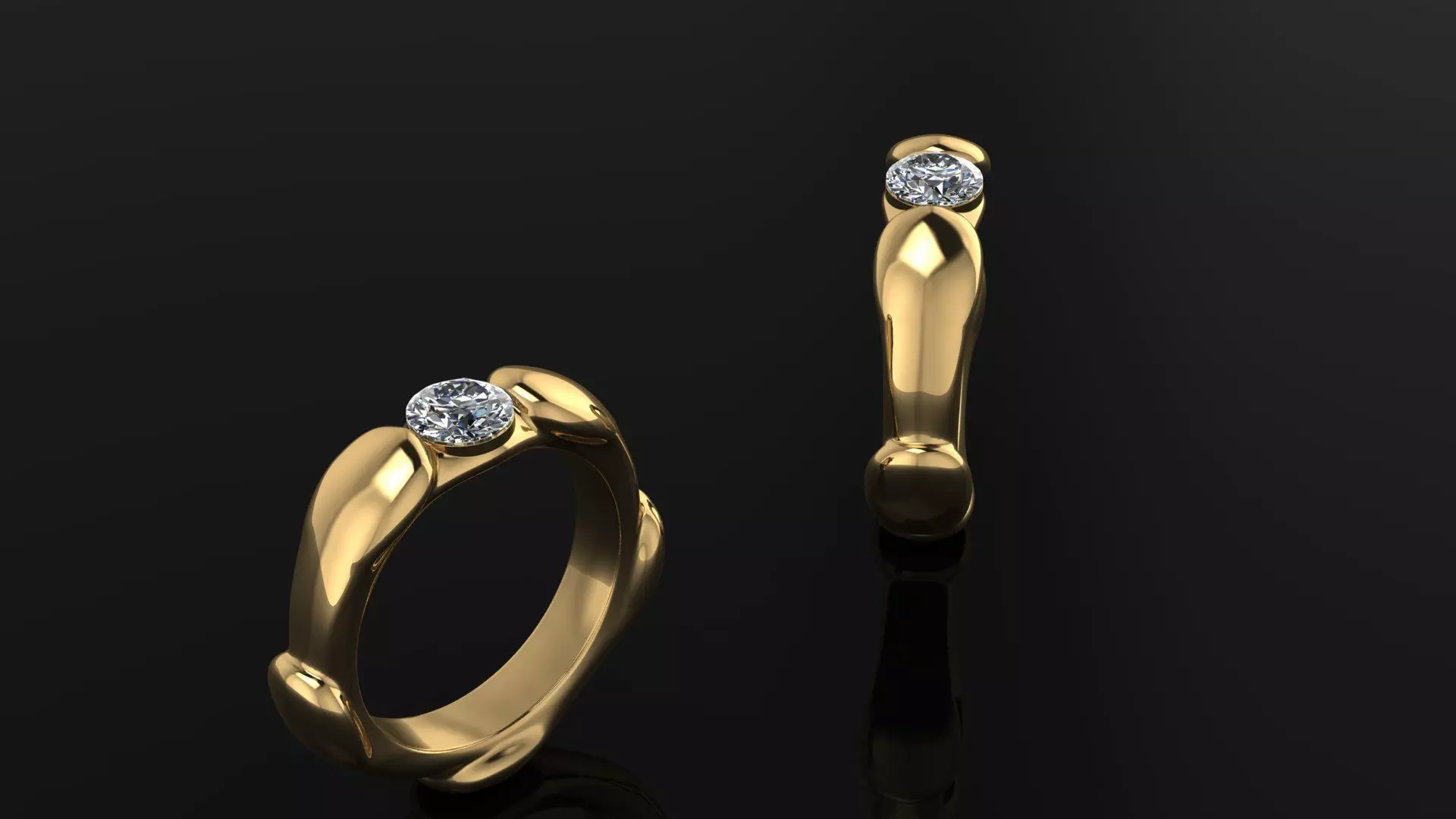 Ring two gold and silver rings with diamond in middle 3D print model_0