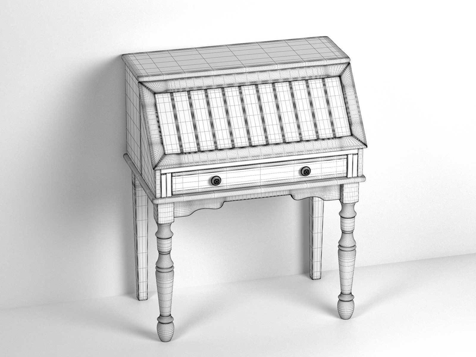 Oak Secretary Desk 3D model_1
