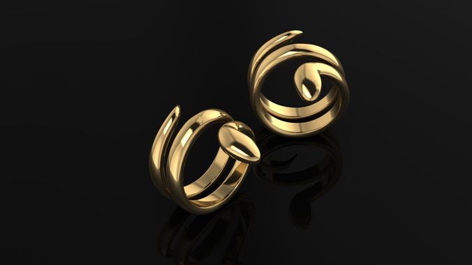 Ring two gold and silver rings 3D print model