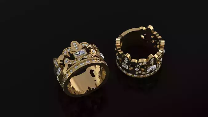 Ring gold crown with diamonds