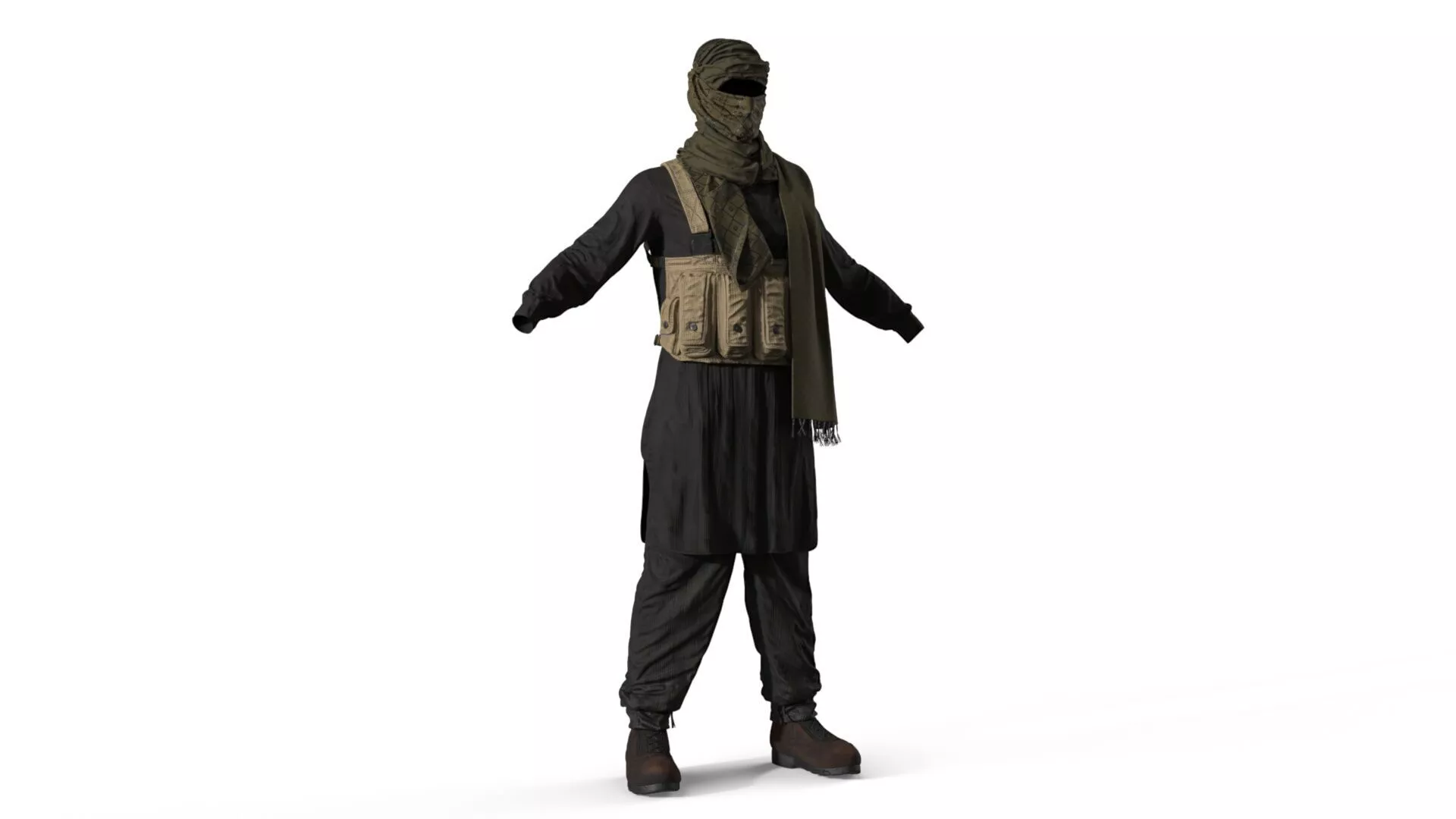 Arab Terrorist Clothing Set with Face Cover Black 3D model