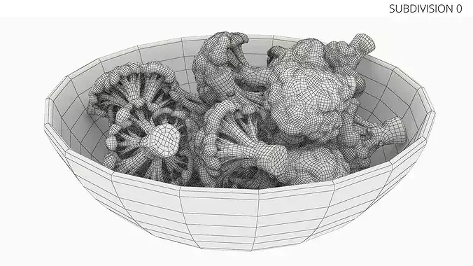 Cut Broccoli Florets in Bowl Green 3D model 6
