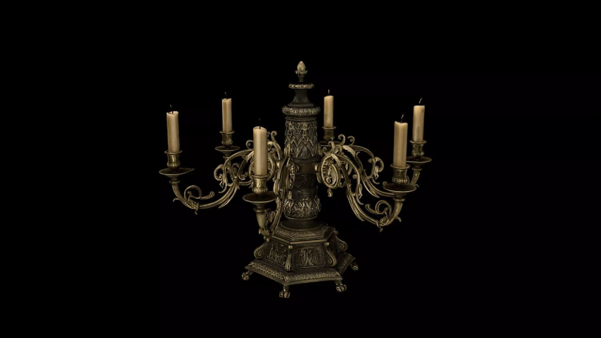 An Antique-Style Seven-Light Scrolled Bronze Candelabra 3D print model