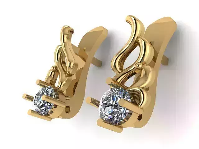 Earrings two gold with diamond in center