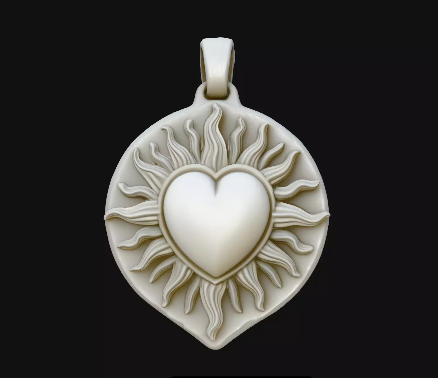 Flame Sacred Heart Round Relief Jewelry Pendant 3D print model