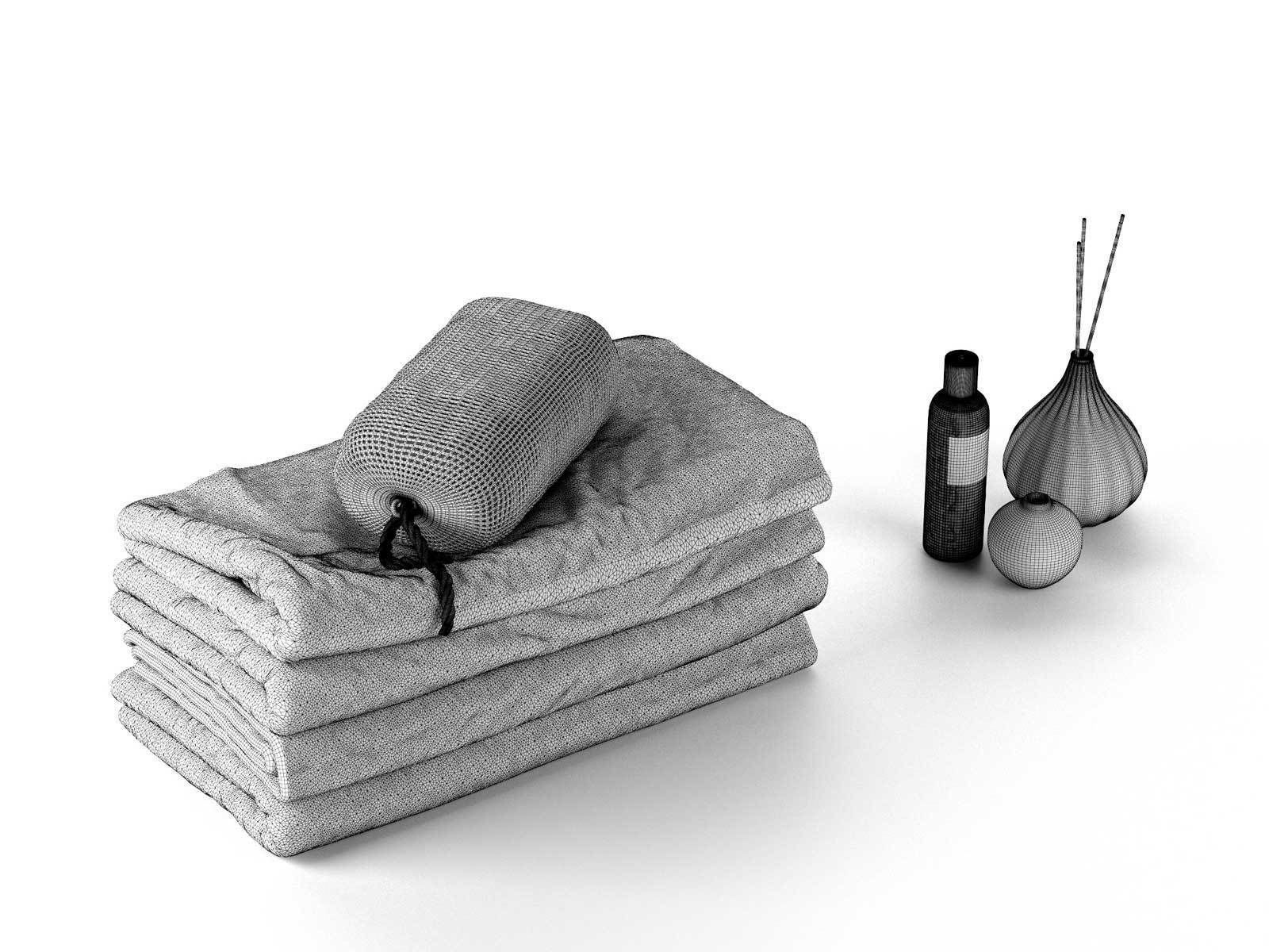 Stack of Towels with Bag Perfume and Vase 3D model_1