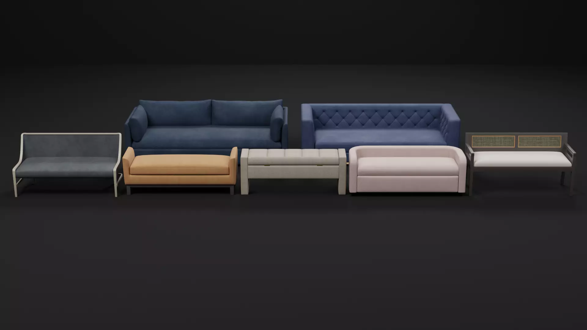 Modern Chesterfield Sofa and Bench Pack 01 Low-poly 3D model