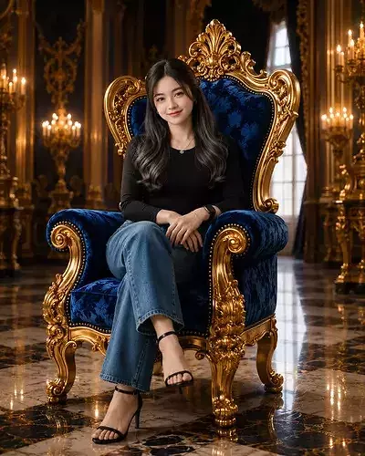 Luxury Royale Golden Blue King Chair For Medieval King Throne 3D model 2