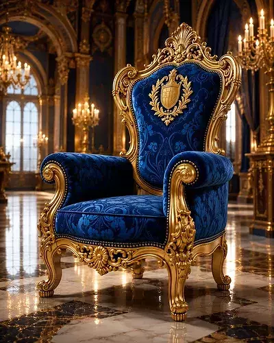 Luxury Royale Golden Blue King Chair For Medieval King Throne 3D model 5