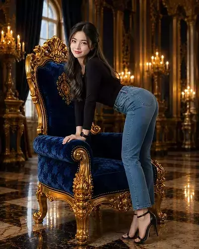 Luxury Royale Golden Blue King Chair For Medieval King Throne 3D model 3