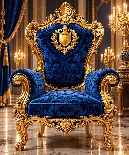 Luxury Royale Golden Blue King Chair For Medieval King Throne 3D model 4