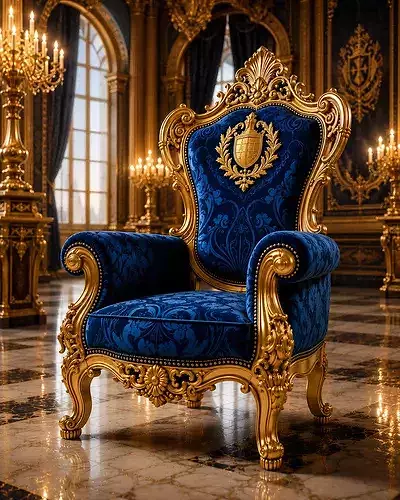 Luxury Royale Golden Blue King Chair For Medieval King Throne 3D model 7