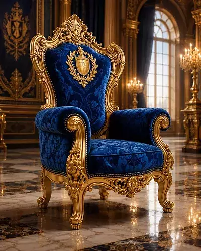 Luxury Royale Golden Blue King Chair For Medieval King Throne 3D model 6