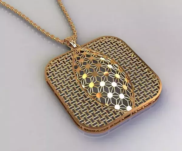 P019 Ornate-Grid-Pattern-Square-Cushion-Medallion Pendant 3gm