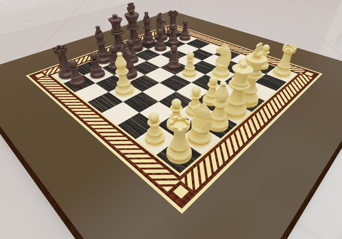 Chess board with pieces 3D print model