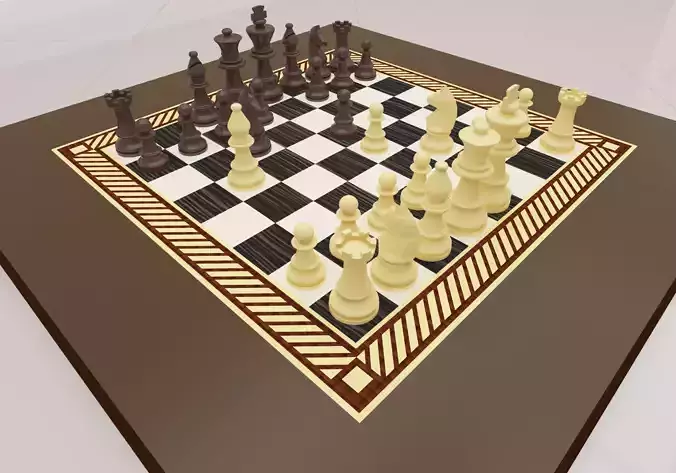 Chess board with pieces 3D print model