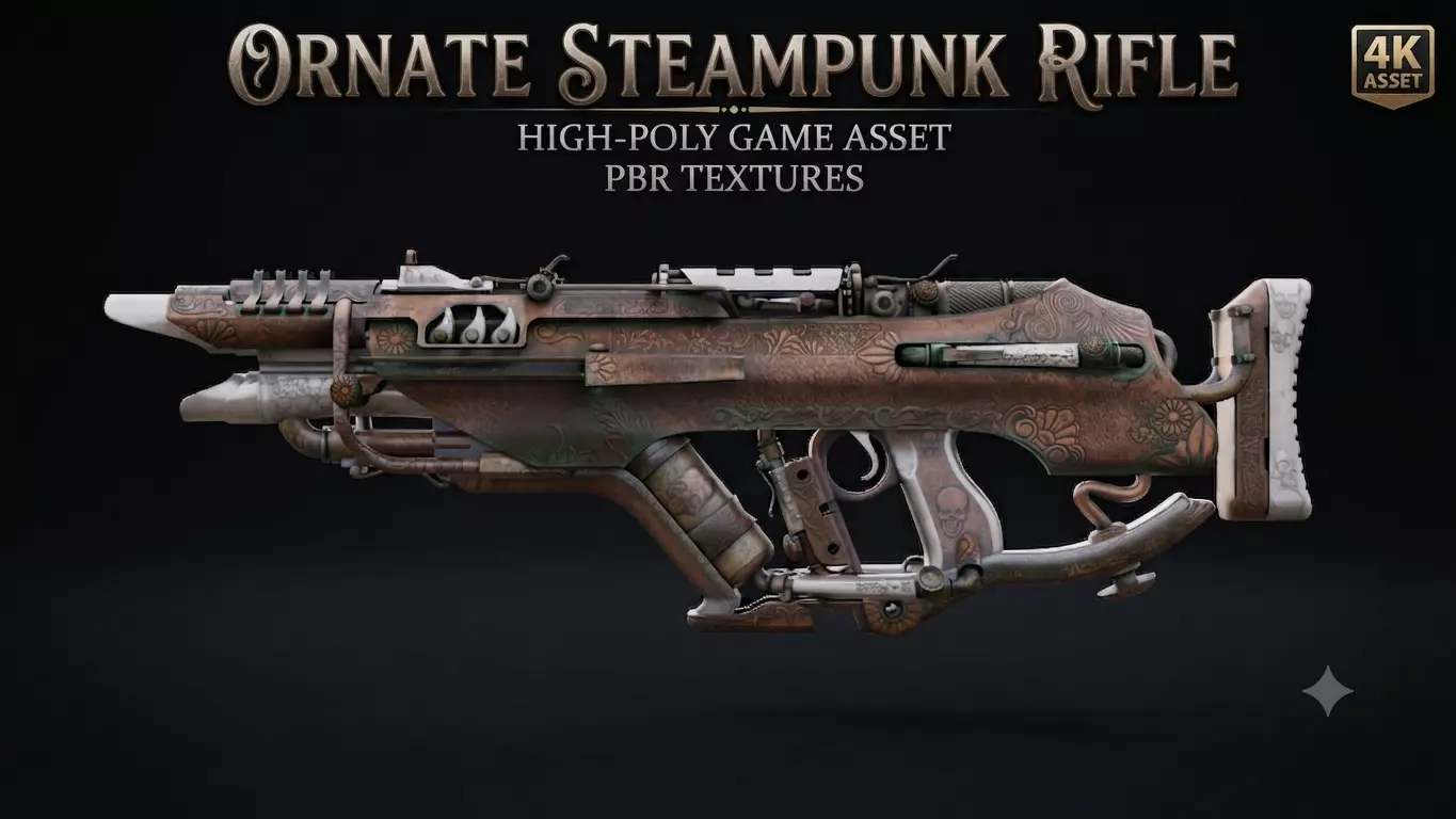 Steampunk Bullpup Rifle - Fantasy Firearm 3D Model Low-poly 3D model