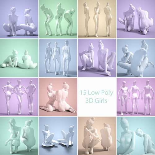 15 Low Poly Girls Posing Low-poly 3D model