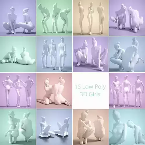 15 Low Poly Girls Posing Low-poly 3D model