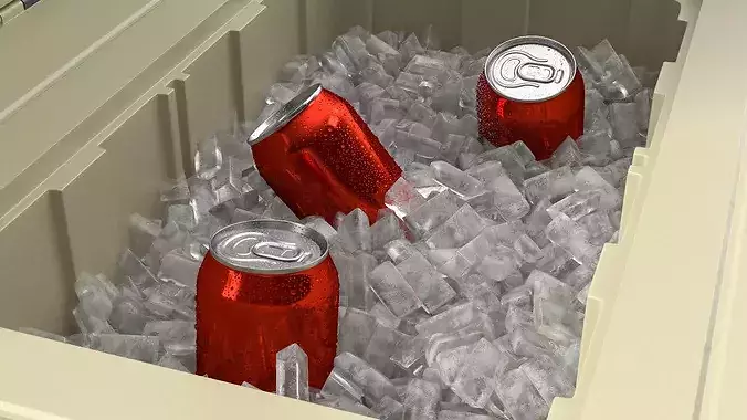 Insulated Camping Cooler Filled with Ice and Aluminum Cans 3D model 7