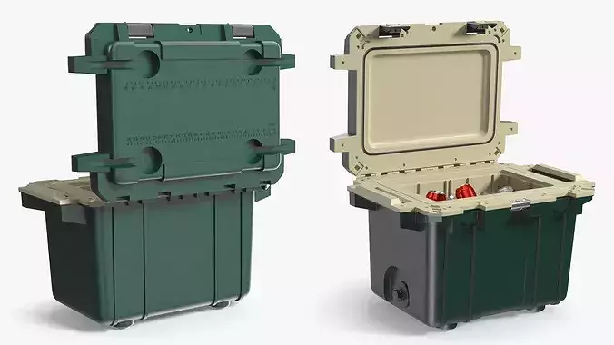 Insulated Camping Cooler Filled with Ice and Aluminum Cans 3D model 3