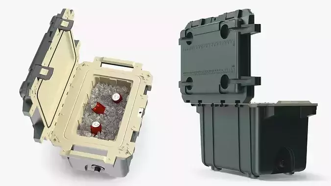 Insulated Camping Cooler Filled with Ice and Aluminum Cans 3D model 5