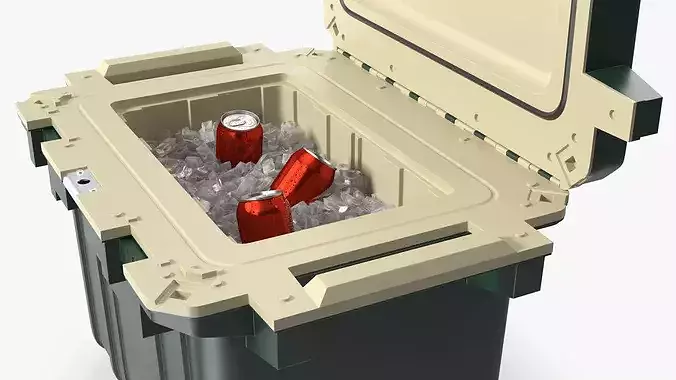 Insulated Camping Cooler Filled with Ice and Aluminum Cans 3D model 6