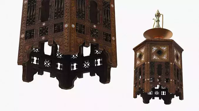 Middle Eastern Pitcher Set on Hand-Carved Side Table 3D model 4