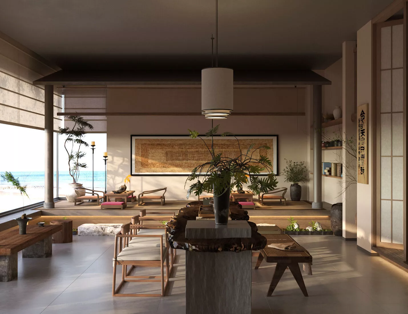 Low-poly tea room interior Chashitsu Wabi-sabi tea room 3D model