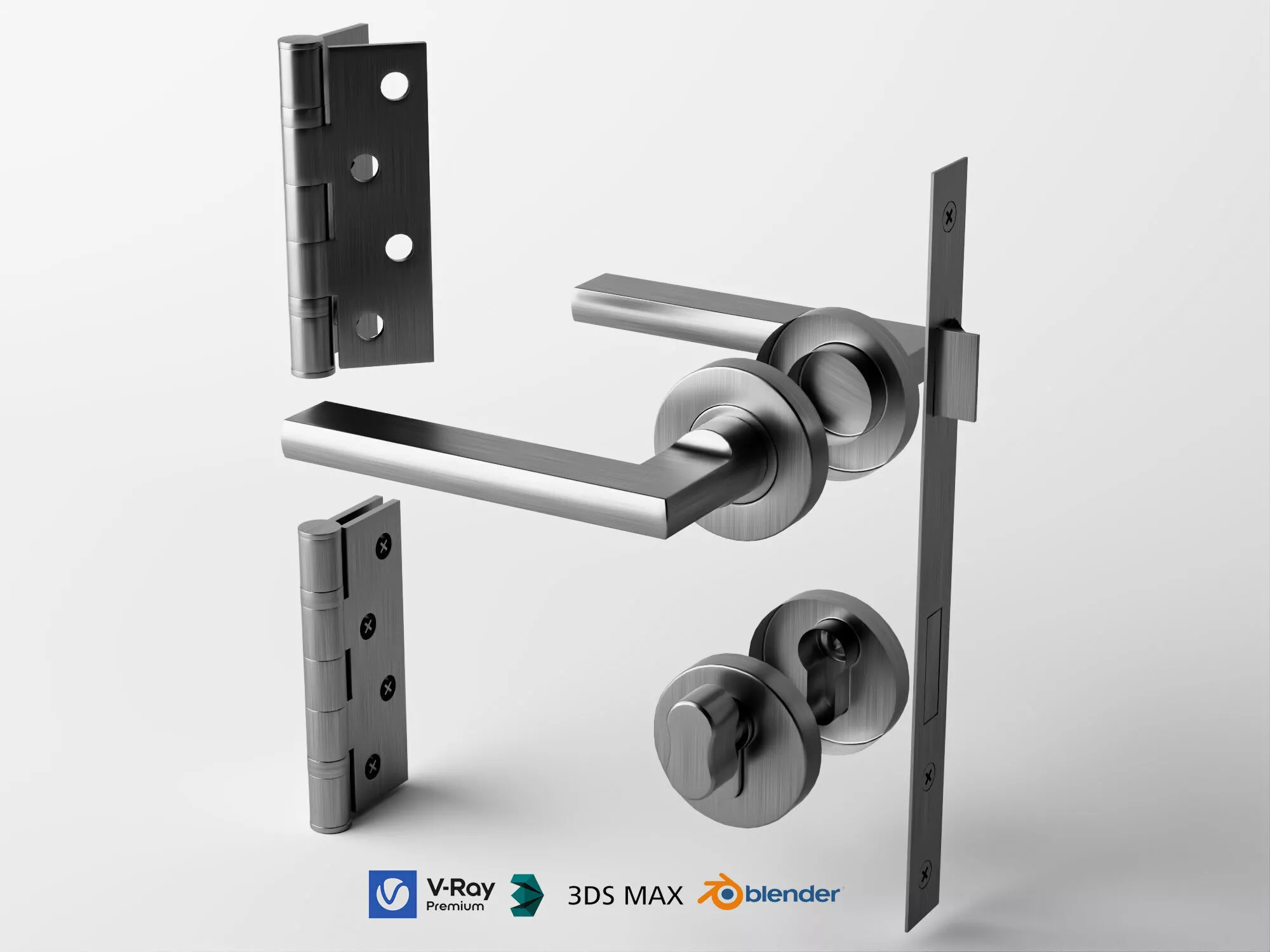 Modern Door Handle and Lock Set Low-poly 3D model