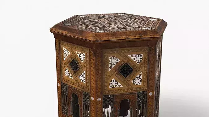 Arabic Tabouret with Mother of Pearl 3D model 4