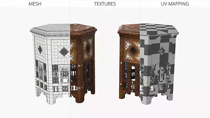 Arabic Tabouret with Mother of Pearl 3D model 6