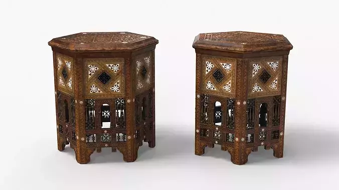 Arabic Tabouret with Mother of Pearl 3D model
