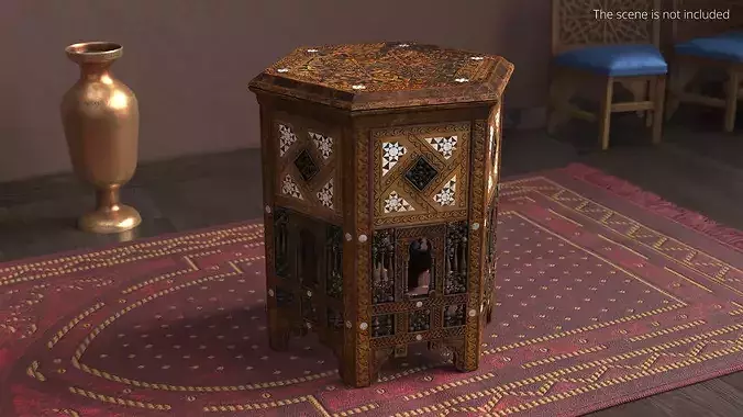 Arabic Tabouret with Mother of Pearl 3D model 2