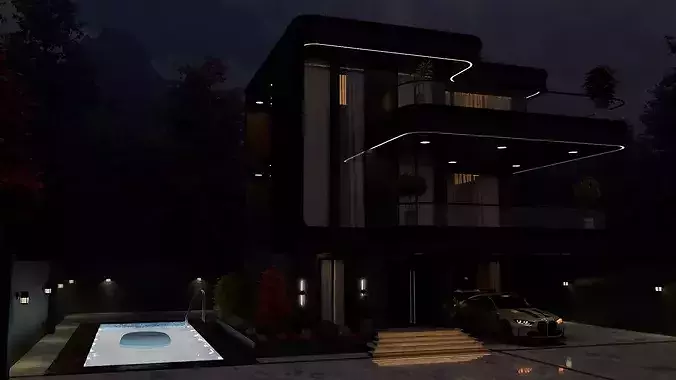 Modern Luxury 3-Story House 3D model 6