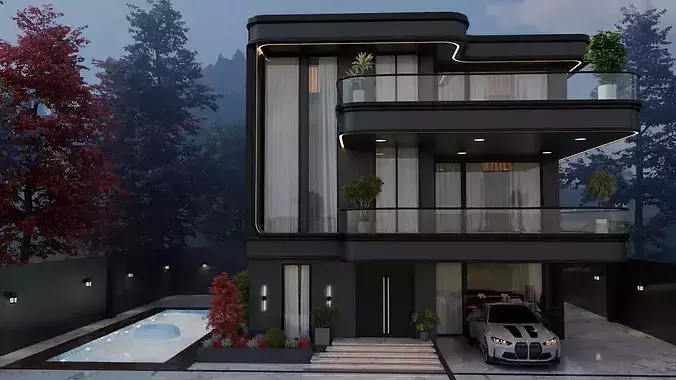Modern Luxury 3-Story House 3D model 3