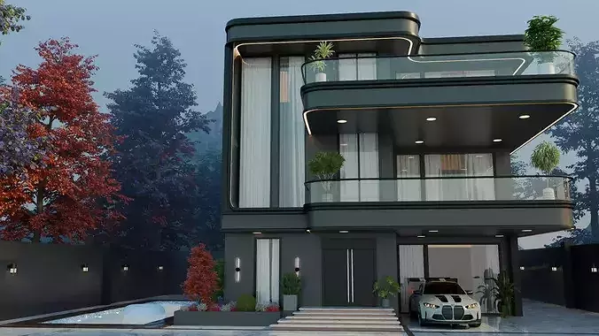 Modern Luxury 3-Story House 3D model 4
