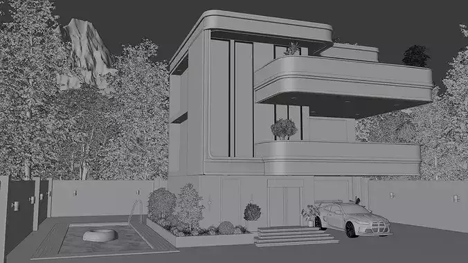 Modern Luxury 3-Story House 3D model 7