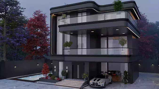 Modern Luxury 3-Story House 3D model 2