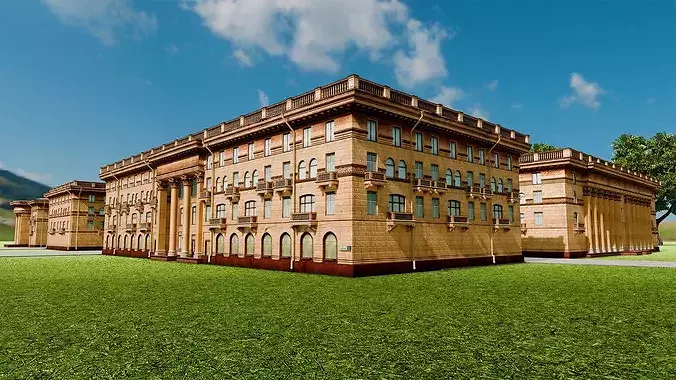 Hotel Building Low Poly Low-poly 3D model 7