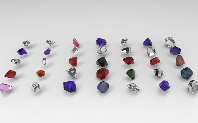 Emerald Gem Crystal Garnet Jewel Stone Pack 35 Pieces  Low-poly 3D model