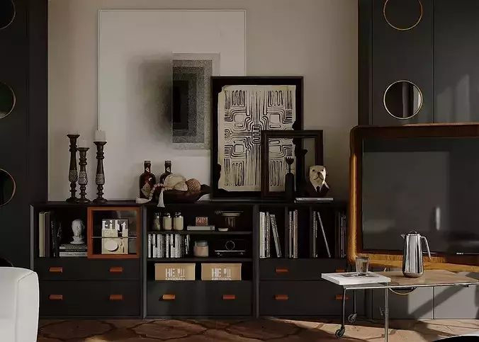 French retro style living mid century modern living 3D model 5