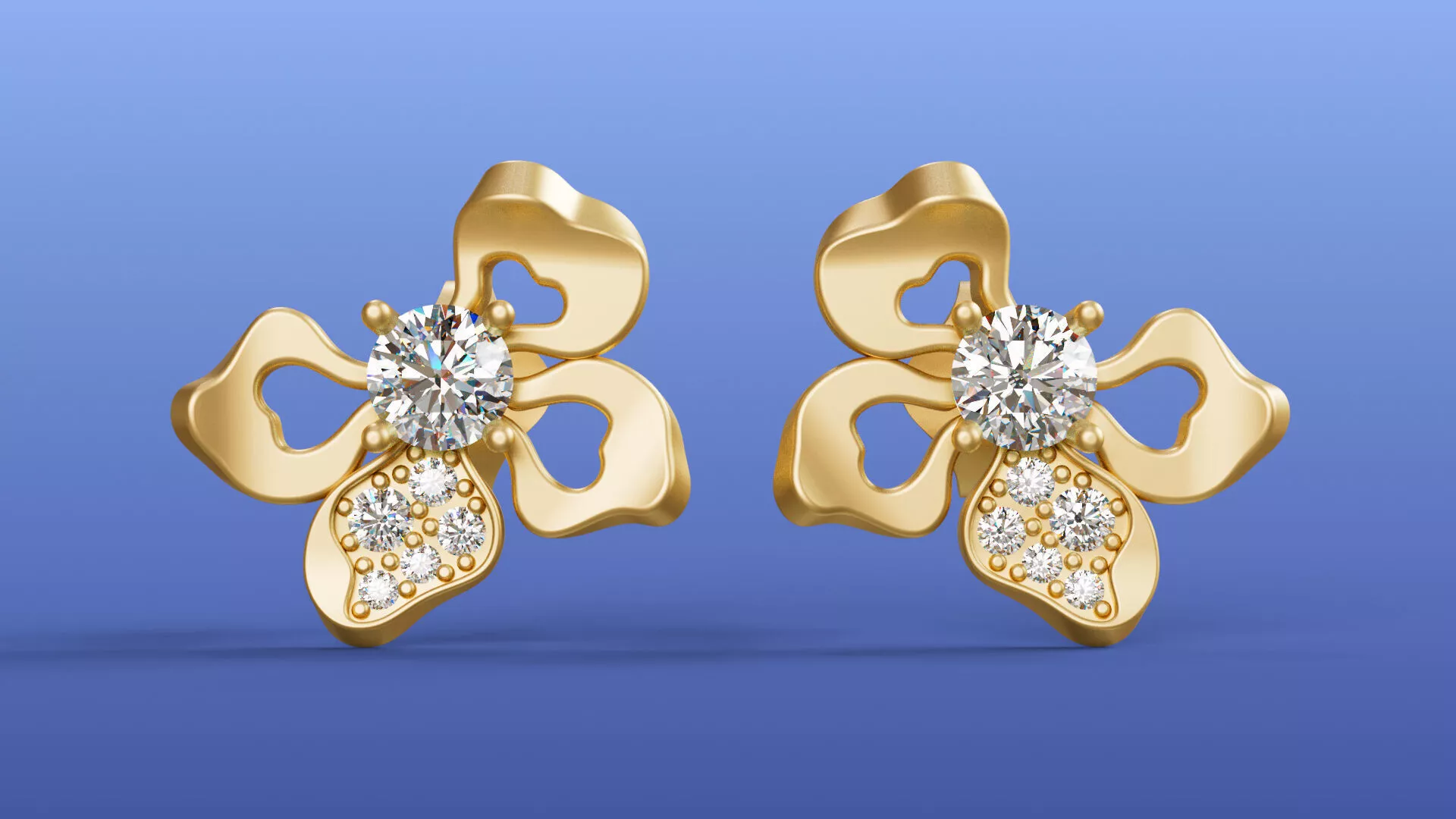 Orchid Floral Diamond Stud Earrings Flower Petal Heart Cutouts 3D print model