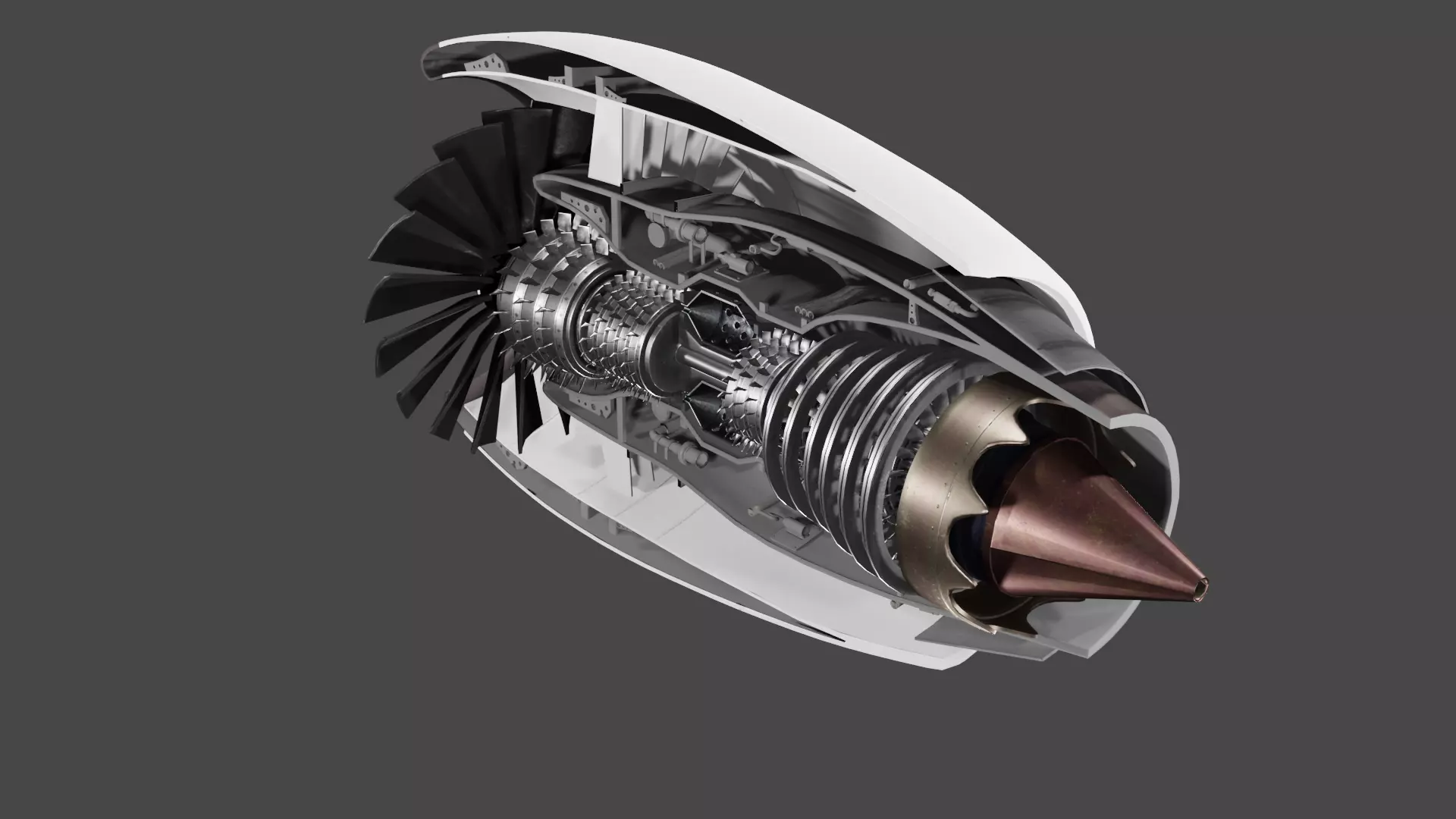 Rotating jet engine Animated 3D model