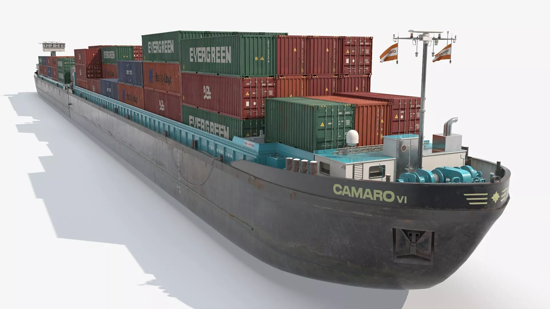 Camaro V River Cargo Barge With Load Dutch Flag Gray Rigged 3D model