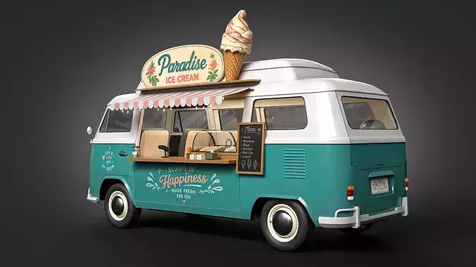 Vintage Ice Cream Van with Detailed Interior 3D Model Low-poly 3D model 5