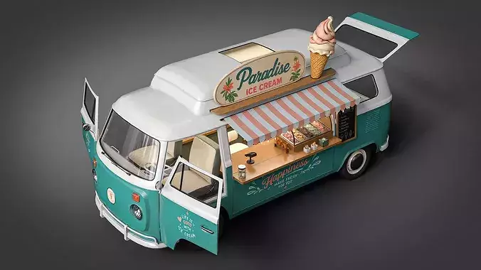 Vintage Ice Cream Van with Detailed Interior 3D Model Low-poly 3D model 2