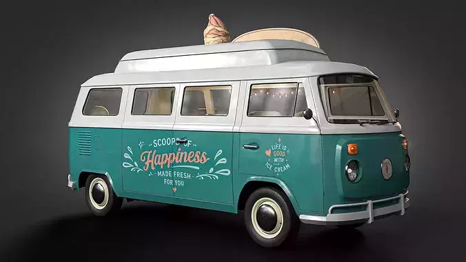 Vintage Ice Cream Van with Detailed Interior 3D Model Low-poly 3D model 6