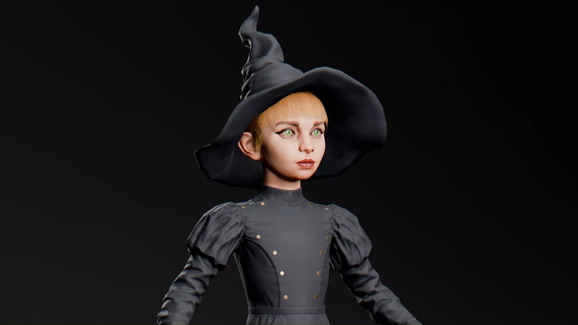 Halloween Witch game character Low-poly 3D model